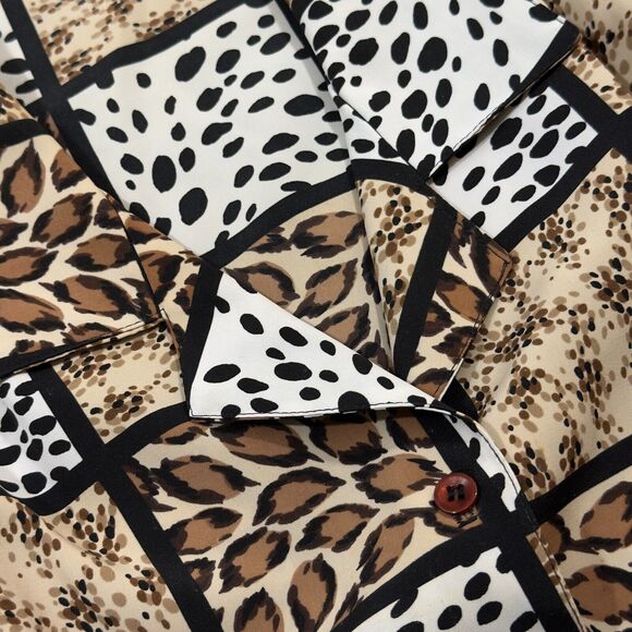 Truffles Shirt Womens Beige Animal Print Short Sleeve Camp Collar Button Down - Picture 4 of 7